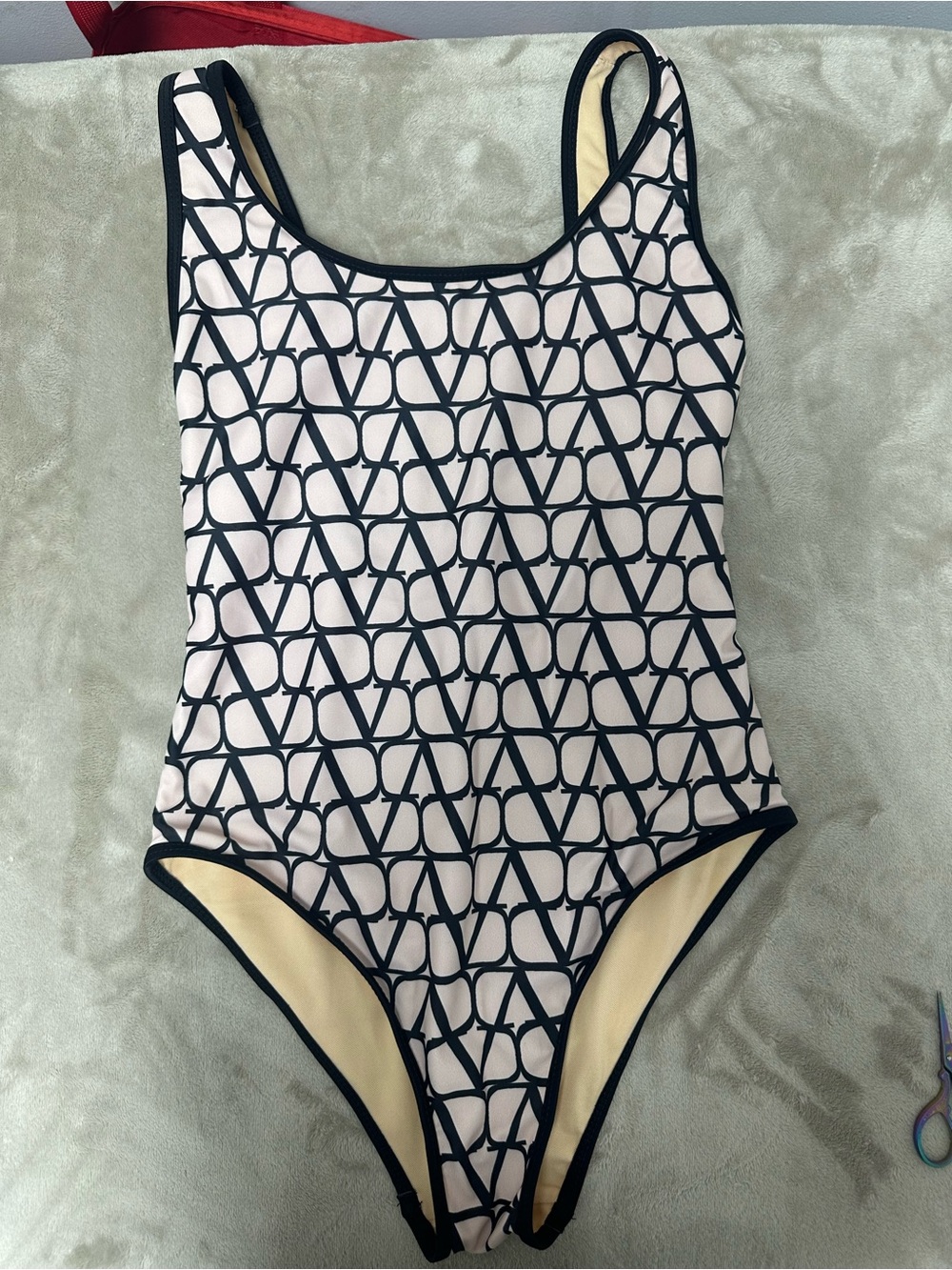 Valentino Black & Creme Logo One-Piece Swimsuit